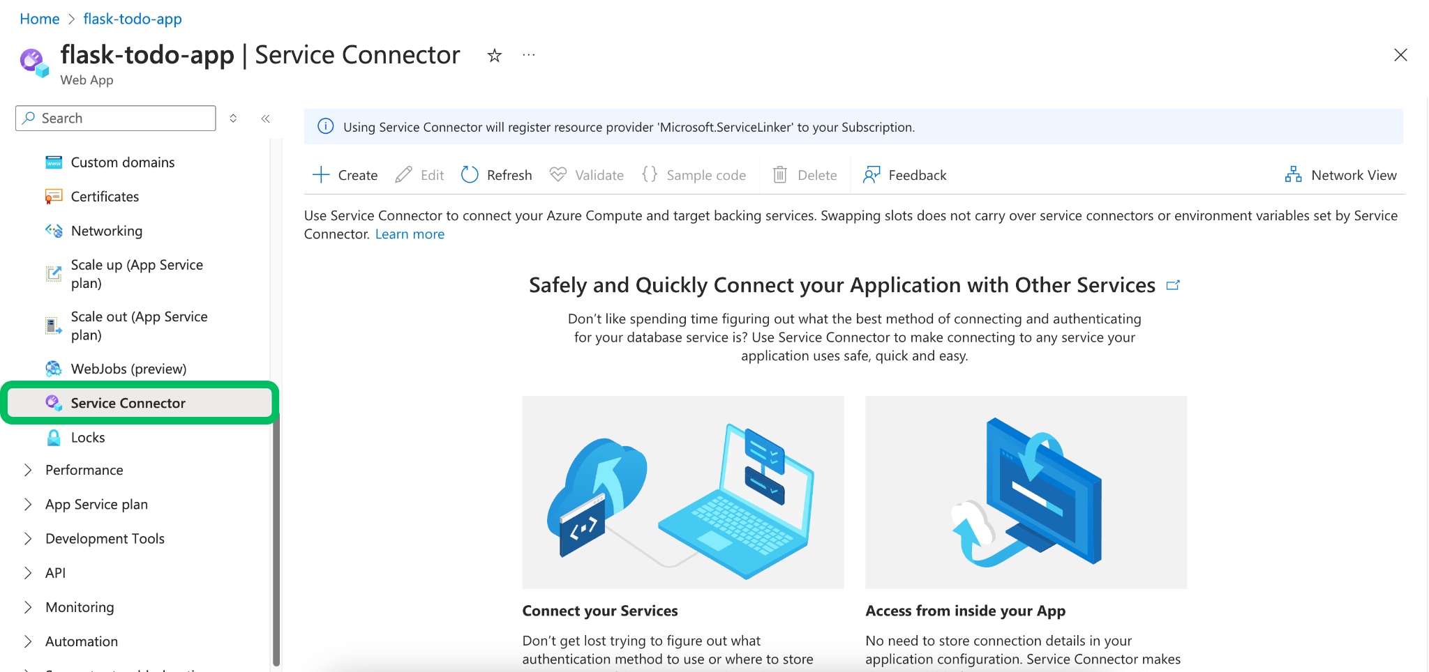 Service connector menu item