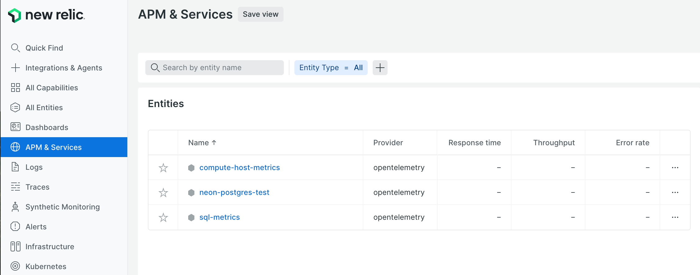 Multiple Neon services in New Relic APM & Services
